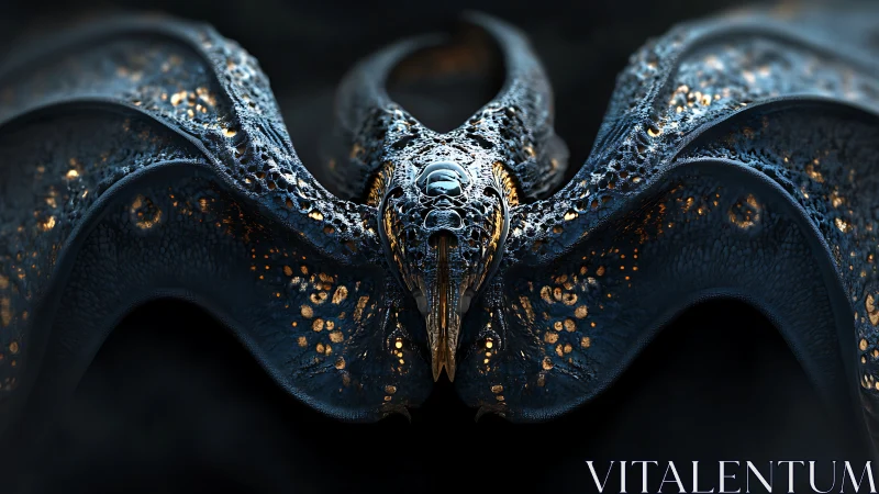 Symmetrical winged creature with textured bioluminescent skin.