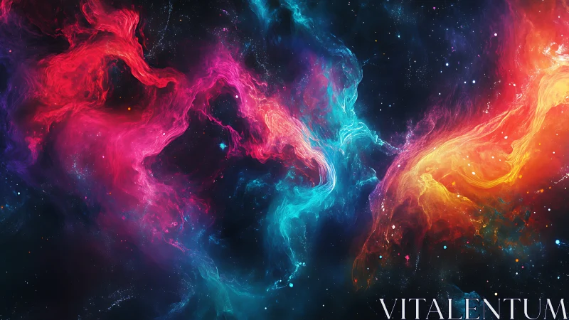 Tri-color interstellar nebula filaments in deep cosmic void