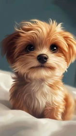 Golden puppy portrait with soft-focus bokeh background.