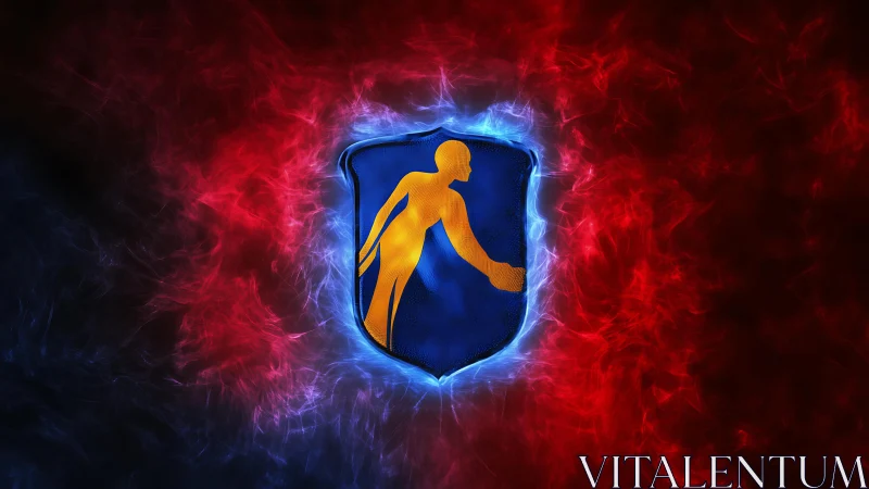 Glowing blue sports emblem ignites against red energy backdrop