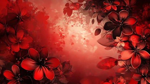 Red Floral Abstract Composition with Dimensional Depth.