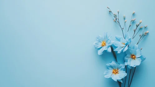 Compositional Study: Blue-White Floral Arrangement with Structural Botanical Elements