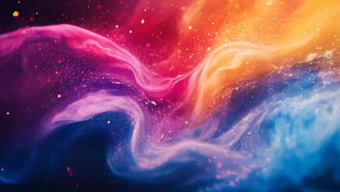 Abstract flowing color clouds with bright particle details.