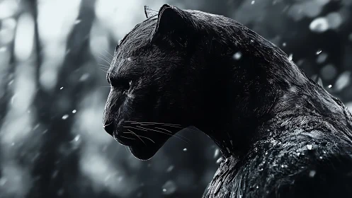 Obsidian Feline in Snowstorm Reverie.