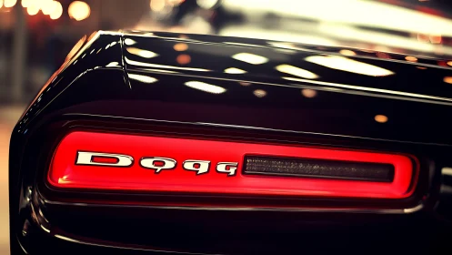 Retro muscle car tail light glows with polished black body