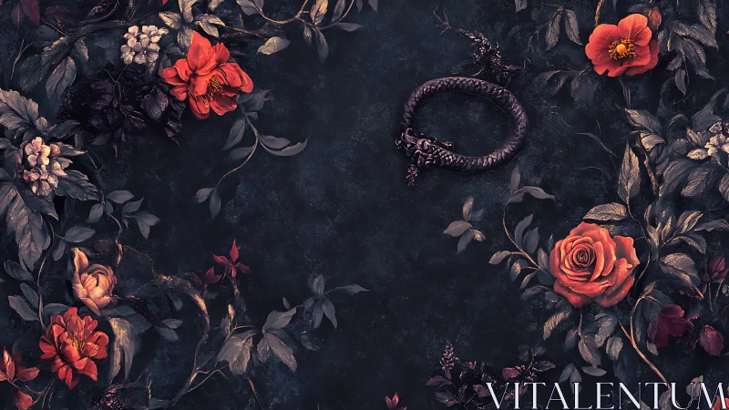 Dark Floral Still Life with Ornate Bracelet.