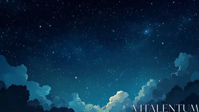 Starlit night expanse above glowing cumulus horizon.