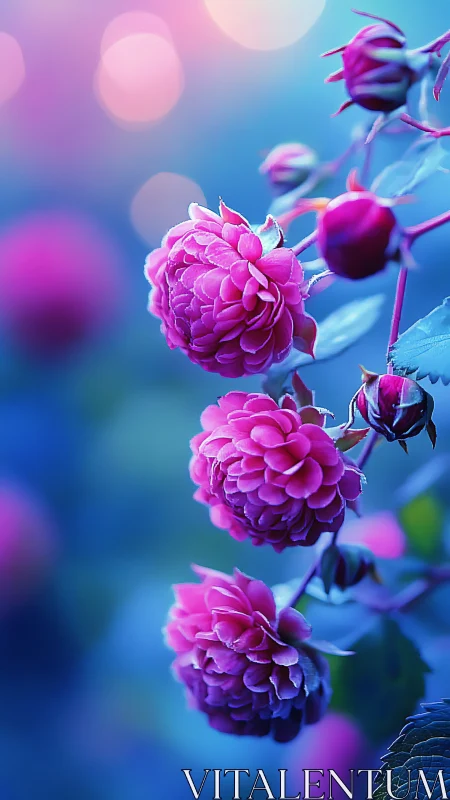 Luminescent Dahlia Botanical Study: Magenta Blooms with Chromatic Gradient.