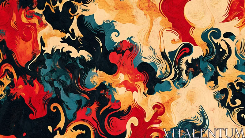 Whirling inkstorms dance through molten teal and ember waves