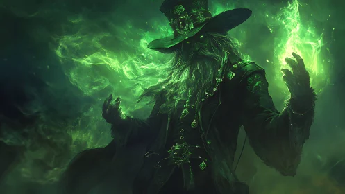 Emerald arcane gunslinger in luminous dark fantasy rendering.