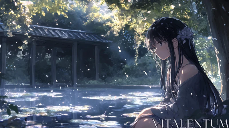 Soft petals linger while the river keeps her secrets close