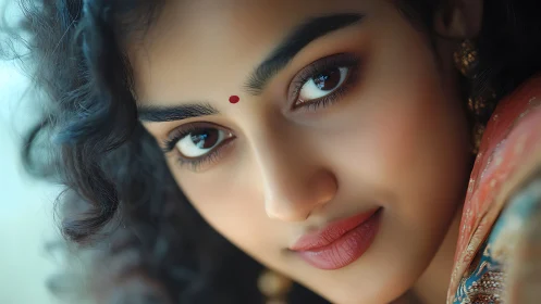 Gentle close-up portrait celebrates warm eyes and quiet grace