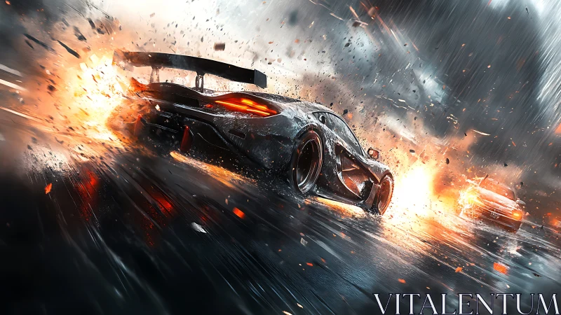 Night storm street racers chasing sparks and wild speed.