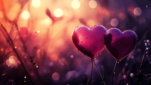 Ruby Hearts Afloat in Luminous Twilight Reverie.