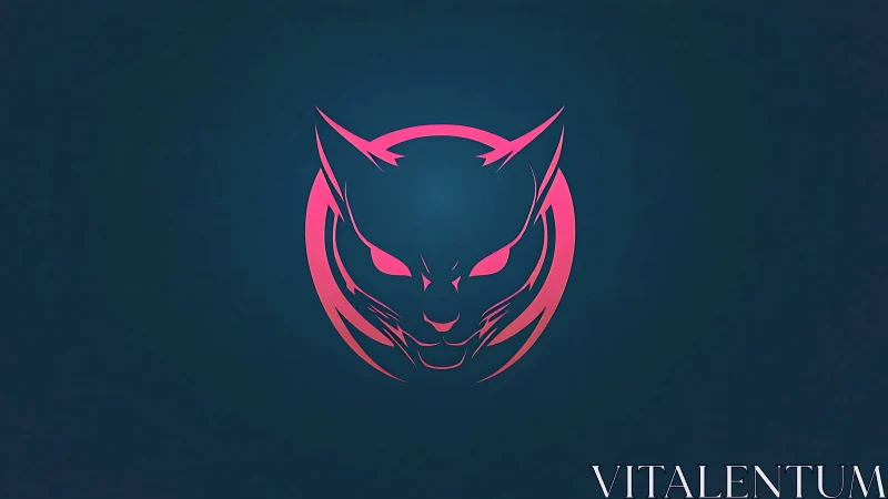 Neon magenta feline emblem forms a minimalist cyber crest