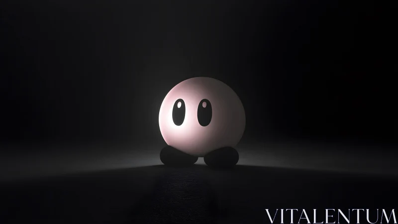 Lonely pink cartoon character in dark minimalist 3D render.