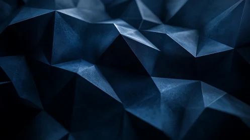 Dark polygonal low poly surface with blue geometric depth.