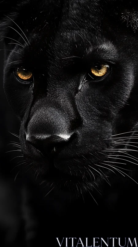 Black Panther Close-Up Portrait: Golden Amber Ocular Study