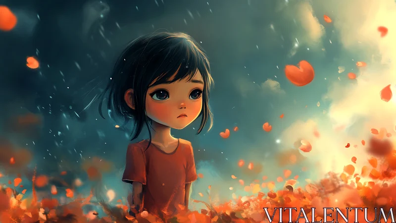 Soft storm of petals around a lonely wide eyed dreamer.