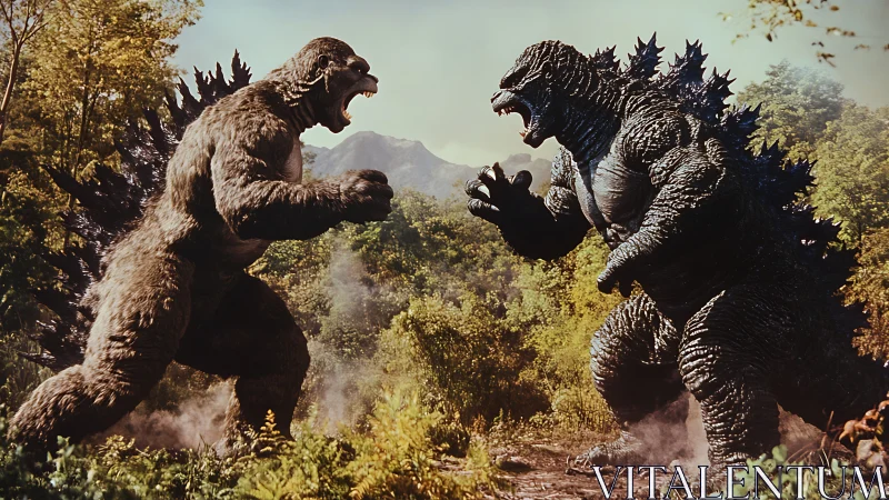 Colossal forest showdown between roaring jungle titans.