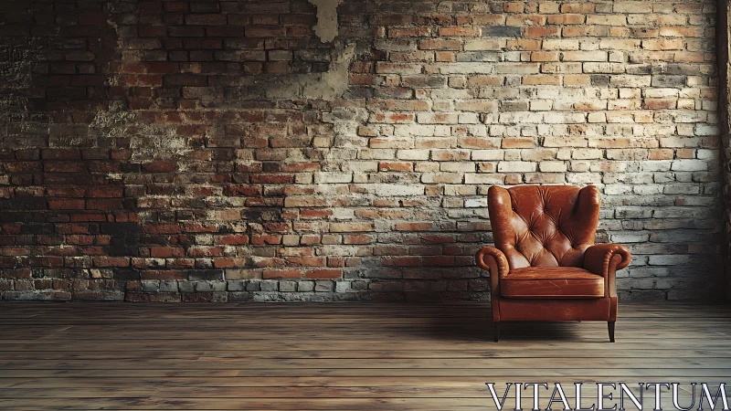 Solitary leather throne lounges against a brooding brick wall