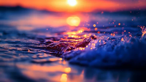 Sunlit tide catches fire in a glowing twilight seascape