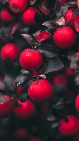 Ruby red apples glow softly against deep velvet foliage