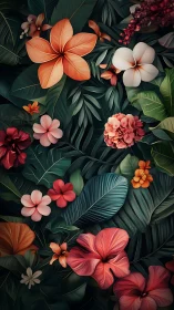 Vibrant Tropical Florals with Lush Foliage in Deep Natural Palette.