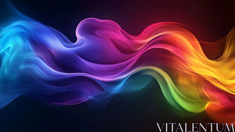 Chromatic ribbons surf across darkness in liquid motion