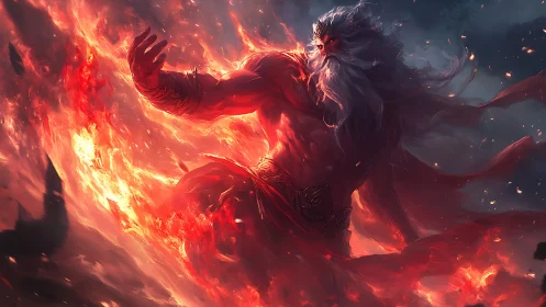 Mythic fire titan in dynamic infernal character concept art.