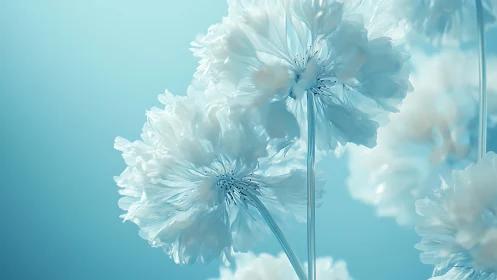 Translucent Delphinium Blooms Backlit Against Cyan Sky With Volumetric Light