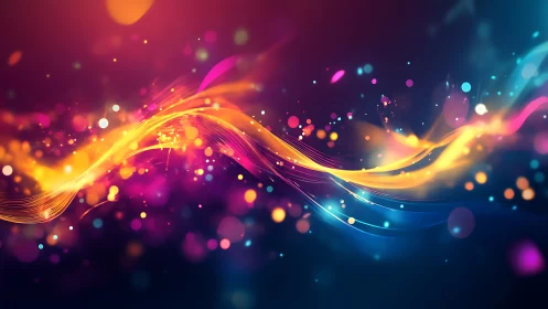 Dancing ribbons of neon light swirl through a dreamy night sky