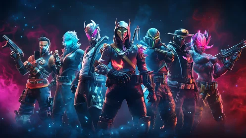 Neon squad of futuristic heroes ready for a bold showdown.