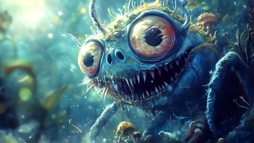 Bioluminescent deep sea monster rendered in cinematic detail