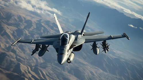 Modern twin-engine multirole jet in high-altitude banking turn