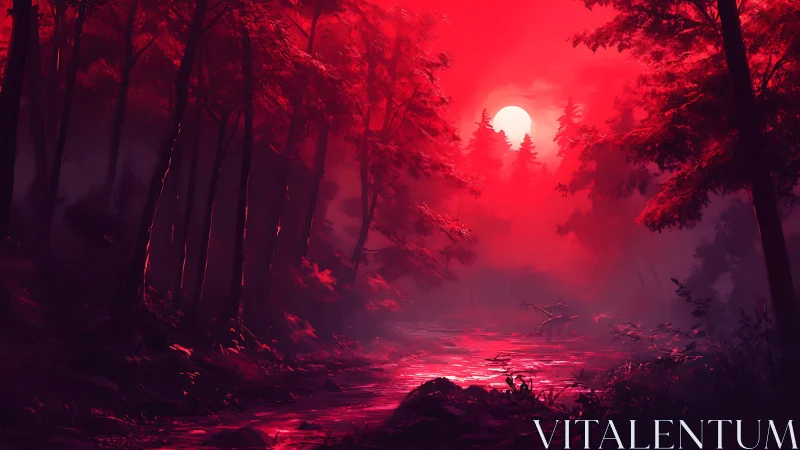 Crimson Woods Awakens Where Moonlight Bleeds Through Towering Pines