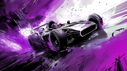 Electric purple race car surging forward in a rush of speed.