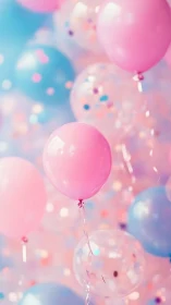 Translucent Balloons Floating in Pink and Blue Gradient.