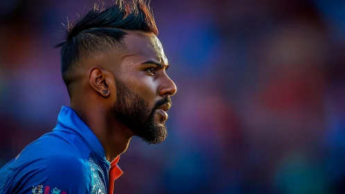 Focused athlete profile under vivid stadium bokeh light