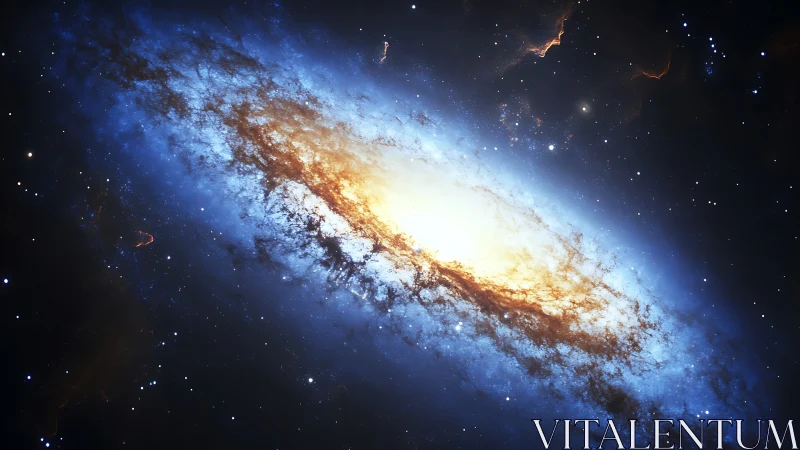 Spiral galaxy core in luminous nebular dust gradient rendering.