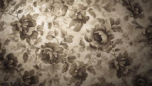 Monochrome floral wallpaper pattern with large blossoms.