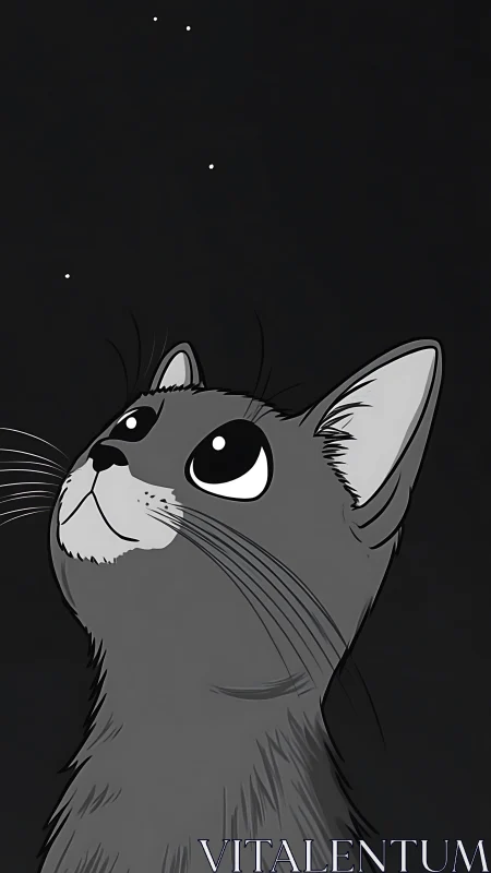 Cat Looking Up at Stars in Night Sky.