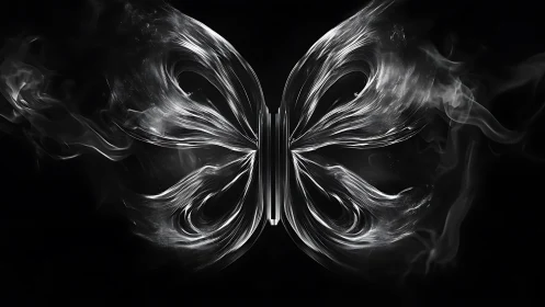 Abstract butterfly form built from mirrored white smoke plumes