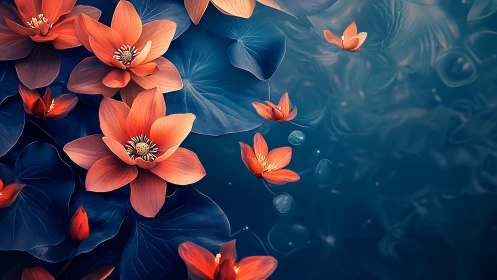 Coral Blossoms Float Across Deep Teal Waters.