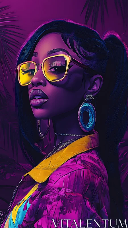 Neon-lit portrait of stylish woman in magenta cyan jacket