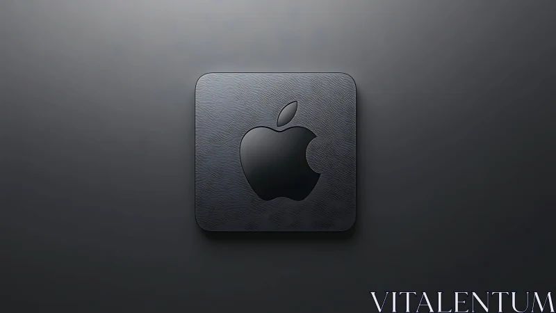 Embossed black apple emblem centered on dark metal square