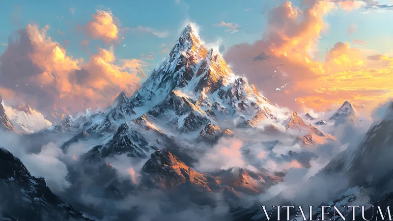 Sunlit mountain kingdom drifts between clouds and quiet sky