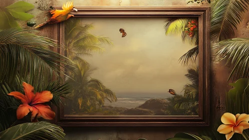 Framed tropical seascape integrates with surrounding foliage