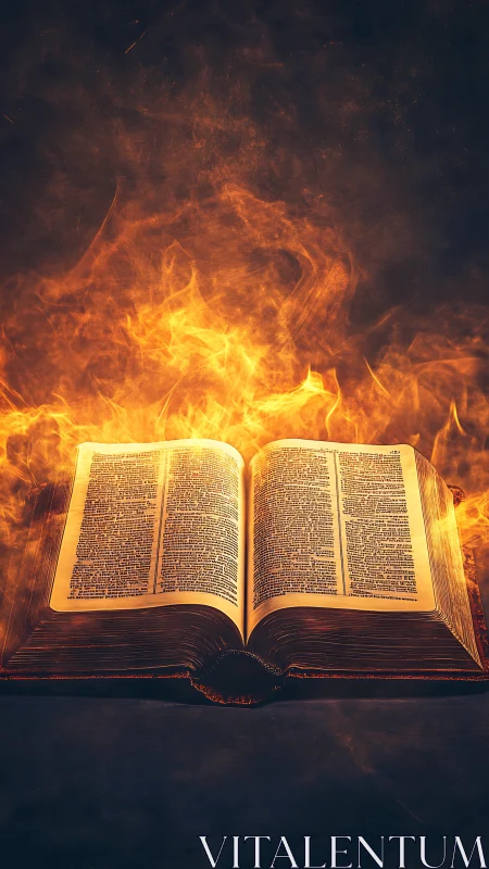 Knowledge Ignites: Sacred Text Wreathed in Inferno