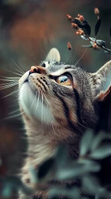 Tabby Cat Executing Vertical Pursuit with Acute Upward Gaze and Paw Extension